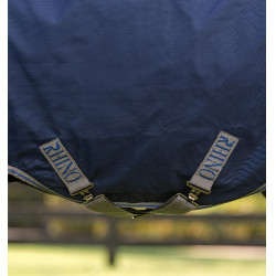 Manta Horseware Rhino Poney Turnout 100g Negro / gris titanio / azul clásico