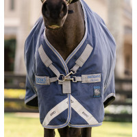 Manta Horseware Rhino Poney Turnout 0g Negro / gris titanio / azul clásico