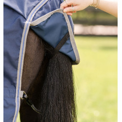 Manta Horseware Rhino Poney Turnout 0g Negro / gris titanio / azul clásico