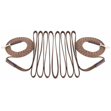 Riendas largas con cuerda y correa T de T Marrón oscuro / beige Marr&amp;oacute;n