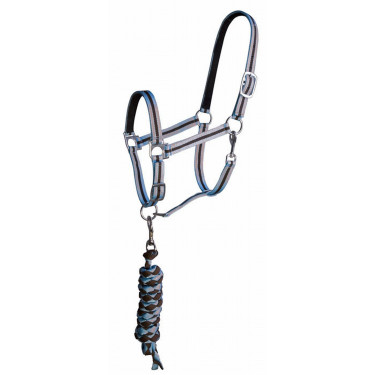 Cabezada de cuadra sintetica con ramal americano T de T Gris / negro