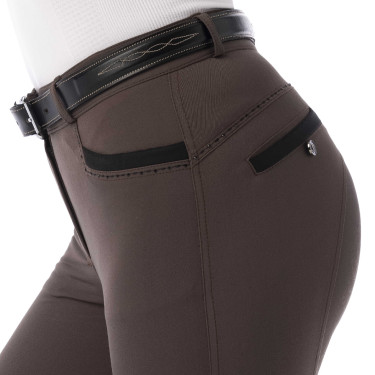 Pantalón Equithème Safir brun, contrastes noirs Pantalón Equithème Safir brun, contrastes noirs