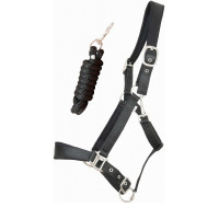 Cabezada de cuadra satinado con ramal T de T Negro