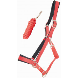 Cabezada de cuadra satinado con ramal T de T Roja Rojo