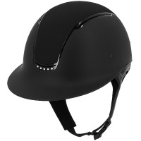Casco con visera ancha inserto negro brillante con 5 strass parte superior en tejido negro EQUITHÈME - Soazy Negro / Strass Casco con visera ancha inserto negro brillante con 5 strass parte superior en tejido negro EQUITHÈME - Soazy Negro / Strass