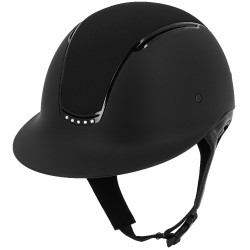 Casco con visera ancha inserto negro brillante con 5 strass parte superior en tejido negro EQUITHÈME - Soazy