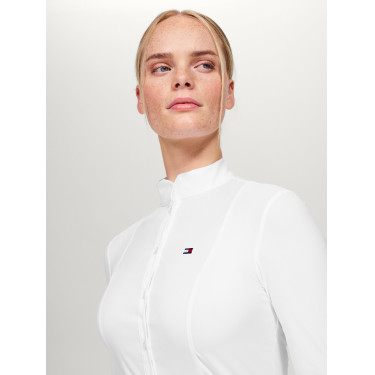 Polo de concurso Tommy Hilfiger Equestrian New Jersey de manga larga para mujer Blanco óptico Polo de concurso Tommy Hilfiger Equestrian New Jersey de manga larga para mujer Blanco óptico