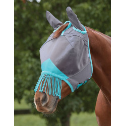 Máscara antimoscas Weatherbeeta ComFiTec Deluxe Mesh con orejas y flecos Grís / turquesa Máscara antimoscas Weatherbeeta ComFiTec Deluxe Mesh con orejas y flecos Grís / turquesa