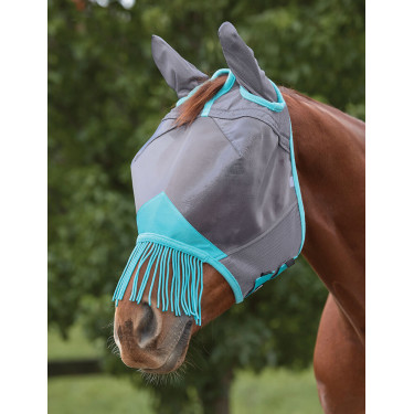 Máscara antimoscas Weatherbeeta ComFiTec Deluxe Mesh con orejas y flecos Grís / turquesa Máscara antimoscas Weatherbeeta ComFiTec Deluxe Mesh con orejas y flecos Grís / turquesa