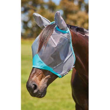 Máscara antimoscas Weatherbeeta ComFiTec Deluxe de malla fina con orejas Grís / turquesa