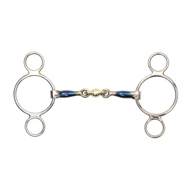 Bocado 2 anillos cobre azúl Shires para el caballo