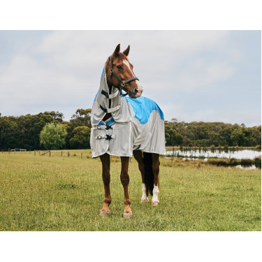 Manta antimoscas e impermeable Weatherbeeta ComFiTec Dual Shield con cuello desmontable Azúl / gris Manta antimoscas e impermeable Weatherbeeta ComFiTec Dual Shield con cuello desmontable Azúl / gris