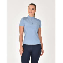 Polo de manga corta Dublin transpirable con cremallera 1/4 para mujer Niebla azul