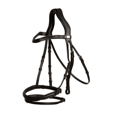 Cabezada con muserola combinada Dy'on de cuero suave Negro