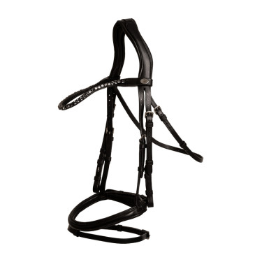 Brida con muserola combinada media de cuero suave Dy'on Negro