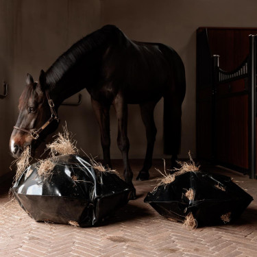 Bolsa de heno Play & Slowfeeder redondo Grooming Deluxe de Kentucky Negro Bolsa de heno Play & Slowfeeder redondo Grooming Deluxe de Kentucky Negro