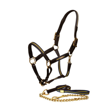 Cabezal y ramal de cuero Equestrian Stockholm con cadena Nación sueca