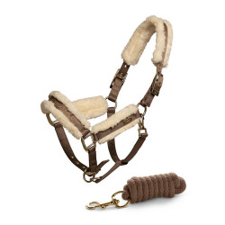 Cabezada y ramal Equestrian Stockholm con borreguillo Champán Beige