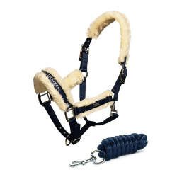 Cabezada y ramal Equestrian Stockholm con borreguillo Marino Azul marino
