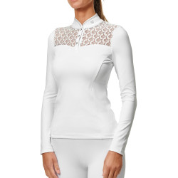 Polo de concurso Equestrian Stockholm Crystal Champion mujer de manga larga Blanco perfección Polo de concurso Equestrian Stockholm Crystal Champion mujer de manga larga Blanco perfección