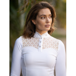 Polo de concurso Equestrian Stockholm Crystal Champion mujer de manga larga Blanco perfección Polo de concurso Equestrian Stockholm Crystal Champion mujer de manga larga Blanco perfección