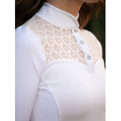 Polo de concurso Equestrian Stockholm Crystal Champion mujer de manga larga Blanco perfección Polo de concurso Equestrian Stockholm Crystal Champion mujer de manga larga Blanco perfección