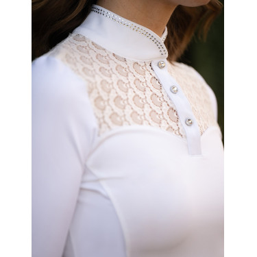 Polo de concurso Equestrian Stockholm Crystal Champion mujer de manga larga Blanco perfección Polo de concurso Equestrian Stockholm Crystal Champion mujer de manga larga Blanco perfección