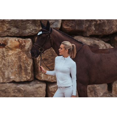 Polo de concurso Equestrian Stockholm Light Breeze para mujer de manga larga con protección UV Blanco perfección Polo de concurso Equestrian Stockholm Light Breeze para mujer de manga larga con protección UV Blanco perfección