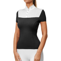 Polo de concurso Equestrian Stockholm Revenew de manga corta para mujer Edición negra Negro