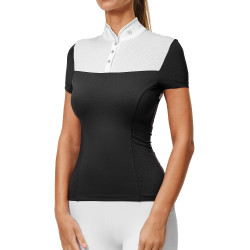 Polo de concurso Equestrian Stockholm Revenew de manga corta para mujer Edición negra Negro