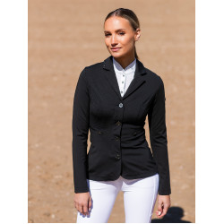 Polo de concurso Equestrian Stockholm Revenew de manga corta para mujer Edición negra Negro