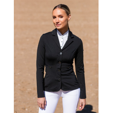 Polo de concurso Equestrian Stockholm Revenew de manga corta para mujer Edición negra Negro