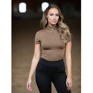 Polo UV Protection Equestrian Stockholm de manga corta para mujer Champán Beige