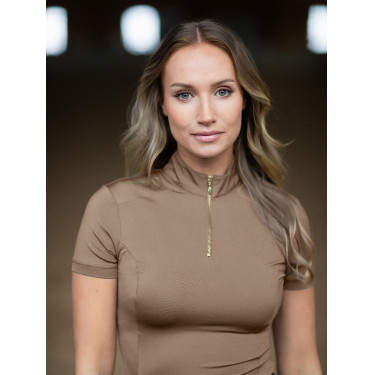 Polo UV Protection Equestrian Stockholm de manga corta para mujer Champán Beige