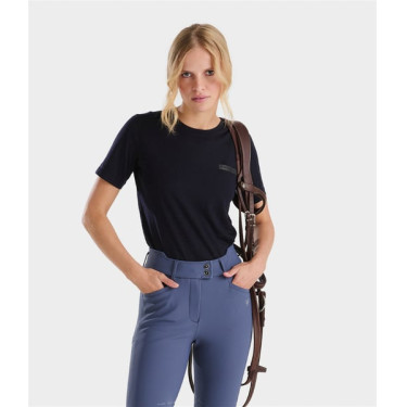 Camiseta de equitación Horse Pilot de lana merina para mujer Noche oscura Negro