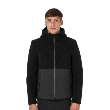 Chaqueta impermeable para hombre con inserciones de tejido Teddy Equestro Negro Chaqueta impermeable para hombre con inserciones de tejido Teddy Equestro Negro