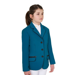 Chaqueta de concurso Equestro para niña en tejido técnico Azul coral