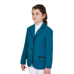 Chaqueta de concurso Equestro para niña en tejido técnico Azul coral