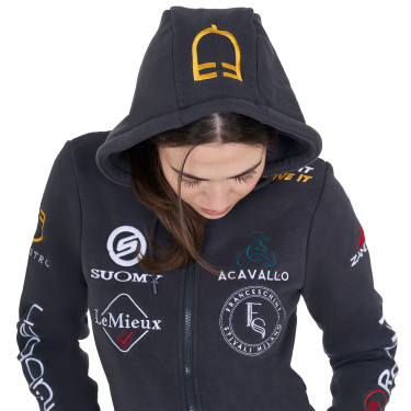 Sudadera con capucha para mujer con multi-logo nuevo Equestro Asfalto Gris