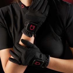 Polo mujer Equestro Ridertechnology de manga corta con cremallera Negro