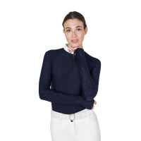 Polo de concurso slim fit para mujer con inserciones de malla Equestro Americana marina Azul marino