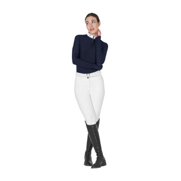 Polo de concurso slim fit para mujer con inserciones de malla Equestro Americana marina Azul marino