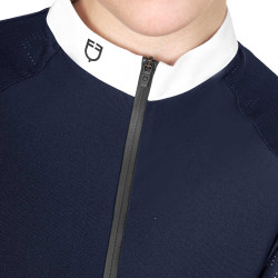 Polo de concurso slim fit para mujer con inserciones de malla Equestro Americana marina Azul marino