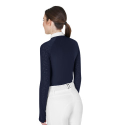Polo de concurso slim fit para mujer con inserciones de malla Equestro Americana marina Azul marino