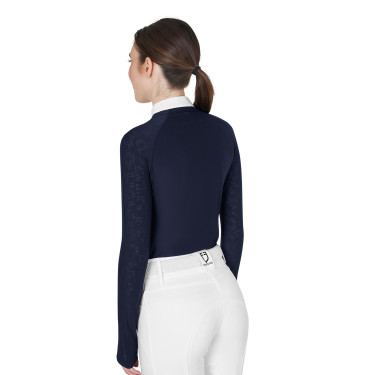 Polo de concurso slim fit para mujer con inserciones de malla Equestro Americana marina Azul marino