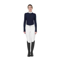 Polo de concurso slim fit para mujer con inserciones de malla Equestro Americana marina Azul marino
