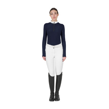 Polo de concurso slim fit para mujer con inserciones de malla Equestro Americana marina Azul marino