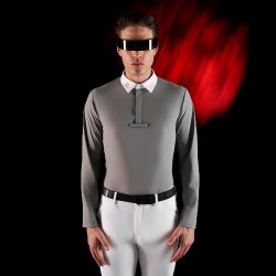 Polo de concurso para hombre Equestro Ridertechnology de manga larga con botones Pájaro burlón Gris