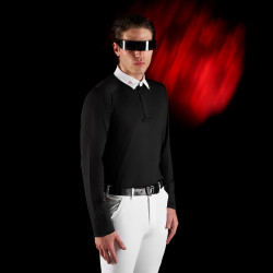 Polo de concurso para hombre Equestro Ridertechnology de manga larga con botones Negro