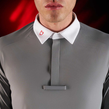 Polo de concurso para hombre Equestro Ridertechnology de manga larga con botones Pájaro burlón Gris